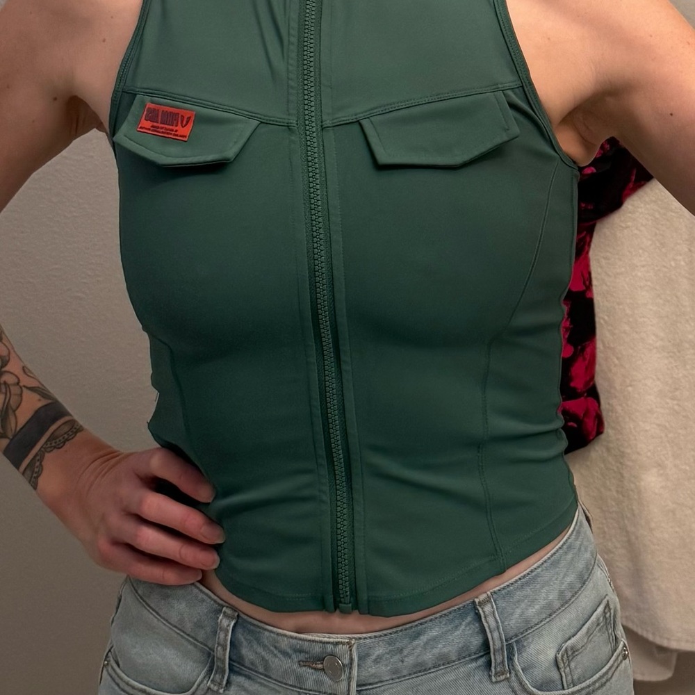 Firm Abs Green Zip-Front Women's Army Abs Tank Top